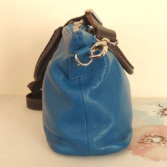 Roots small blue leather stachel / crossbody bag - Picture 2 of 15